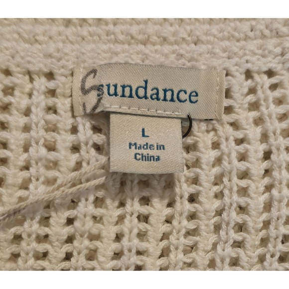 Sundance Button Front Open Knit Cardigan Size Large Ivory Cottagecore Crochet - Picture 4 of 5